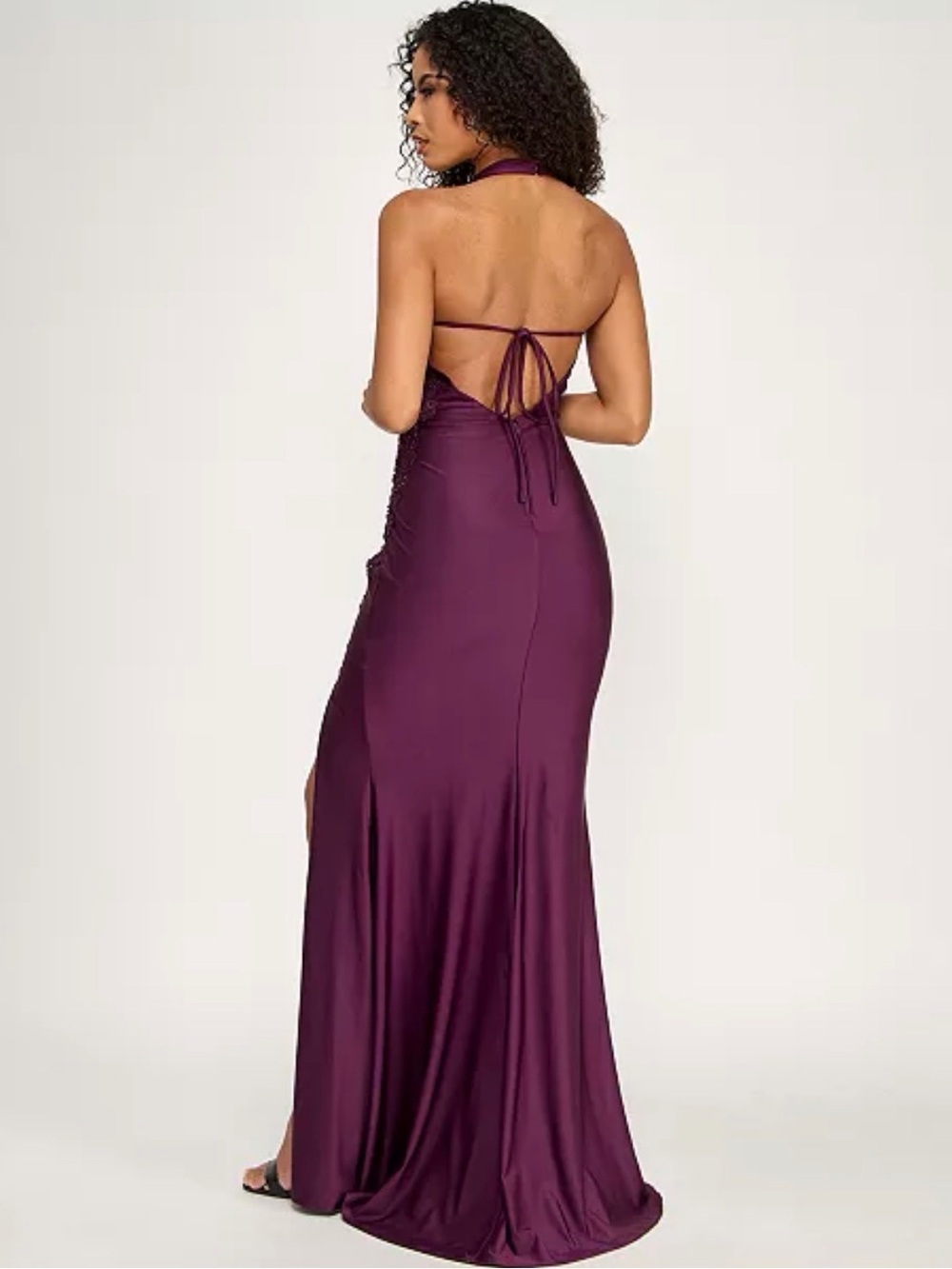NWT CITY STUDIOS Plunge Halter Wine Purple Evening Gown Size Small - Picture 4 of 5